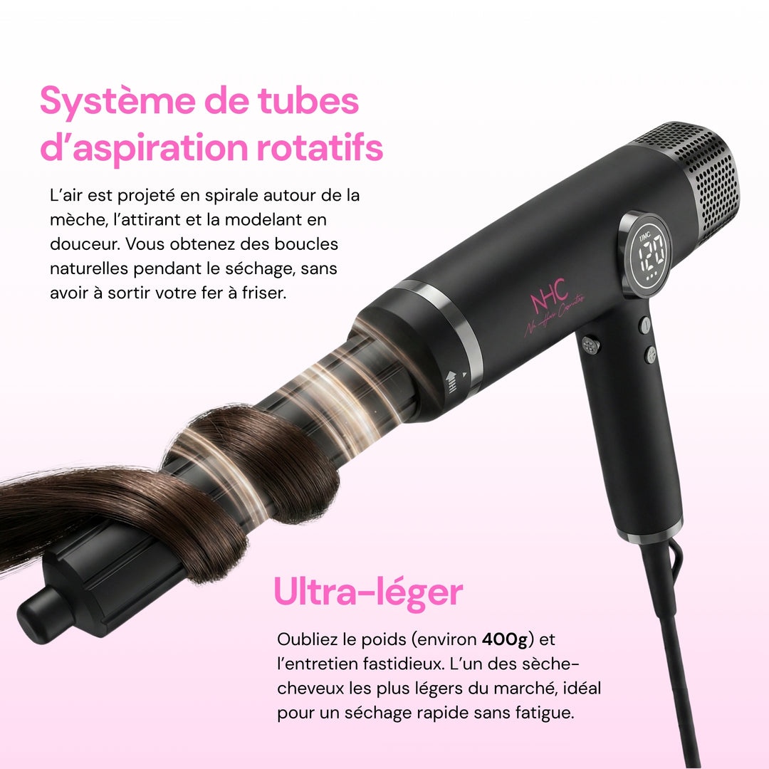 Sèche-cheveux ionique ultra-léger à technologie d’air rotatif